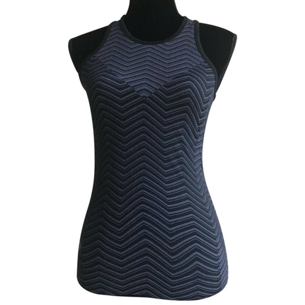 Athleta Womens Tank Top Size‎ XS Black Gray Finish Fast Chevron Print Ruched